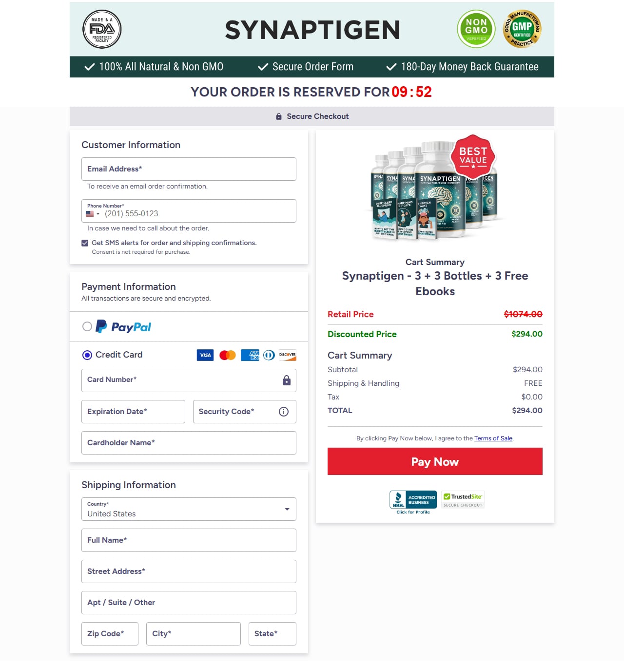 Synaptigen Checkout Page